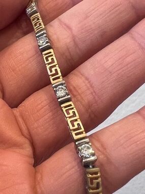 Two tone tennis bracelet geometric Greek design